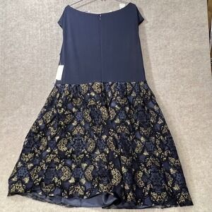 SLNY 20W Navy Gold Lace Fit Flare Dress NWT Belt Glitter Skirt‎ Plus Size